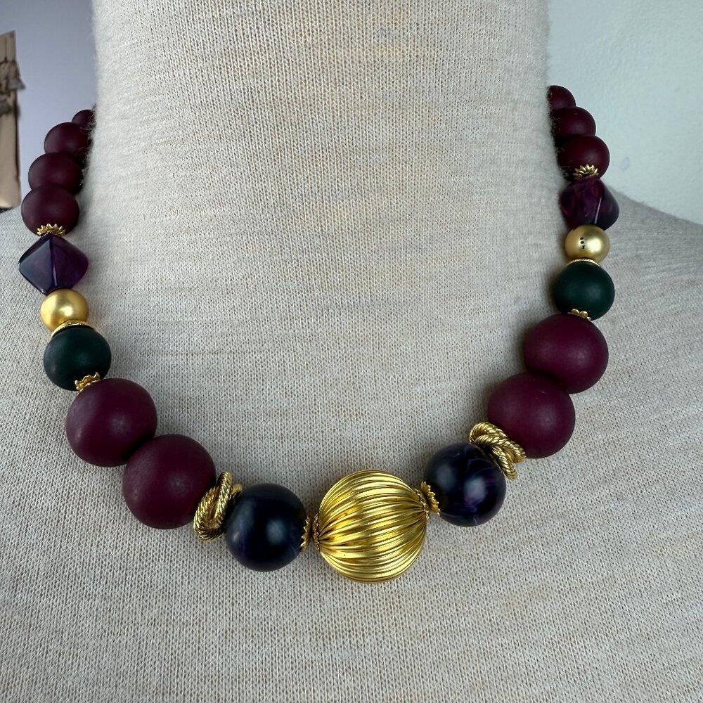 Red & Gold Bead Necklace 20" - Picture 1 of 7